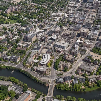 Aerial Drone View Over Modern City