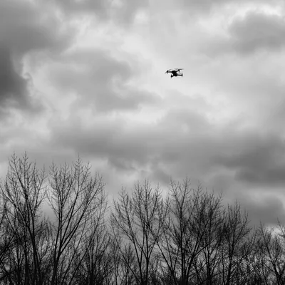 Aerial Drone Silhouette Over Winter Sky