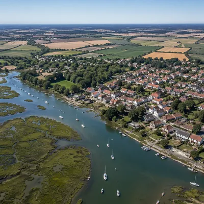 Aerial Drone View of Coastal Village