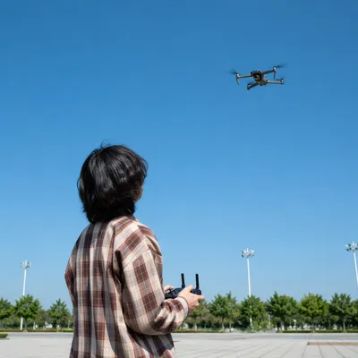 Drone Pilot Under Clear Blue Sky