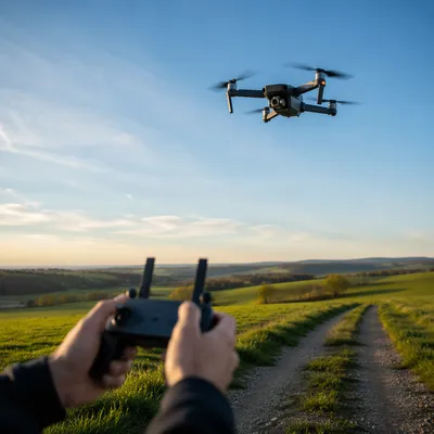 Camera Drone Hovering Over Green Fields