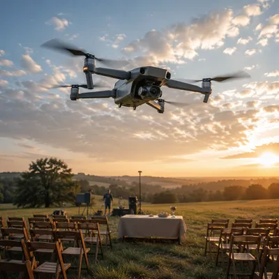 Drone Over Outdoor Faith Gathering at Sunrise