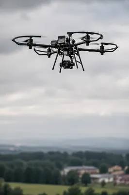 Professional Drone Hovering in Overcast Sky