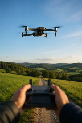 Camera Drone Hovering Over Countryside Fields
