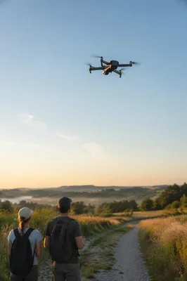 Camera Drone Over Peaceful Countryside Meadow