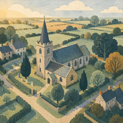 Aerial Church in Quiet Countryside Morning