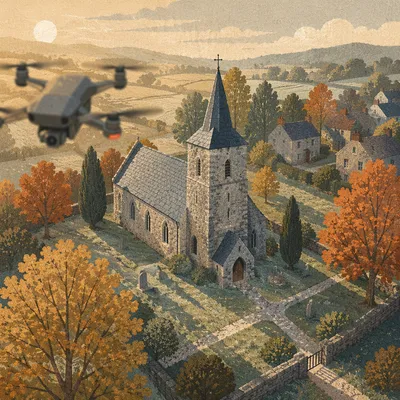 Drone View of Rural Historic Church