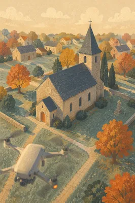 Drone View of Rural Historic Church