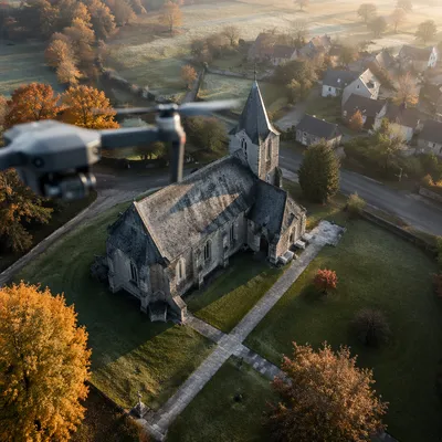 Drone View of Historic Rural Church