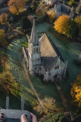 Aerial Drone View of Historic Stone Church