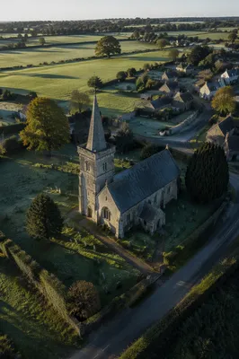 Aerial Drone View of Countryside Church