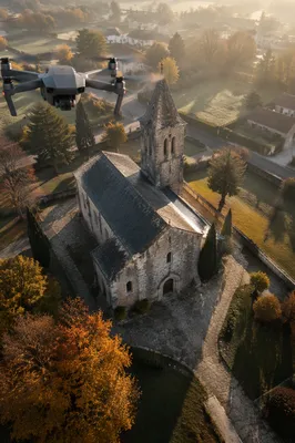 Drone Aerial View of Rural Historic Church