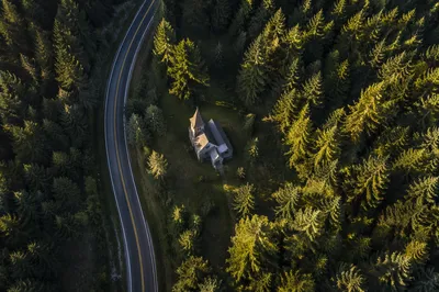 Aerial Drone View of Countryside Church