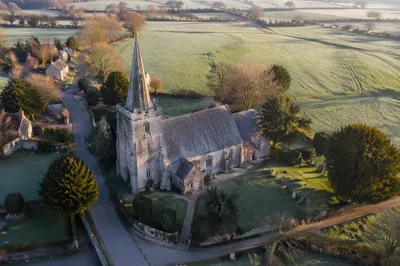 Aerial Drone View of Countryside Church