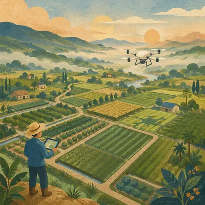 Drone Survey Over Morning Farmland
