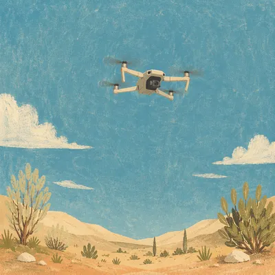 Drone Hovering Above Desert Sky