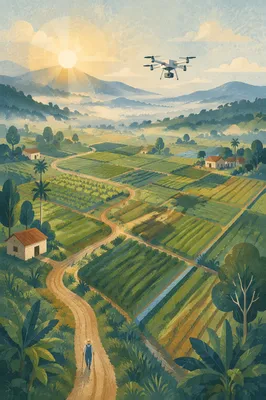 Drone Survey Over Morning Farmland