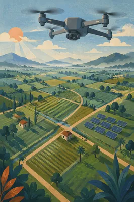 Drone Over Geometric Fields at Dawn
