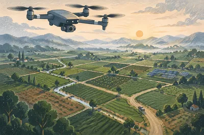 Drone Over Geometric Morning Farmland