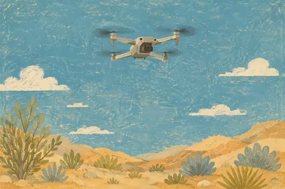 Drone Hovering Over Desert Sky Landscape