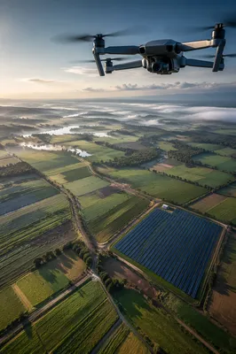 Drone Over Geometric Fields at Sunrise