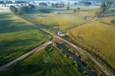 Aerial Farmland with Quiet Agricultural Technology