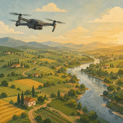 Drone Over Golden Hour Countryside