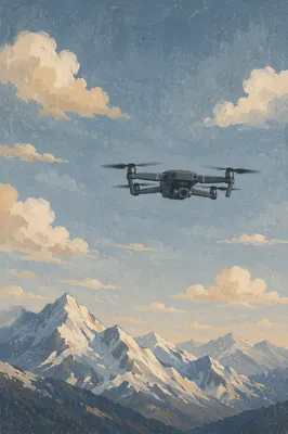 Drone Hovering Above Alpine Mountain Sky