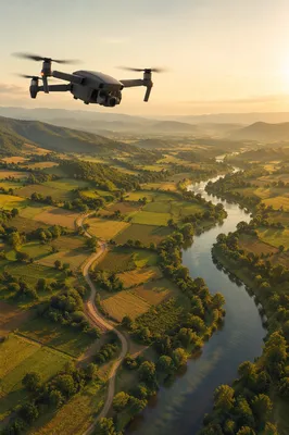 Drone Above Golden Rural Landscape