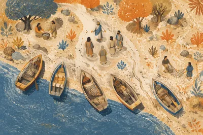 Top Down Drone View of Orange Shoreline