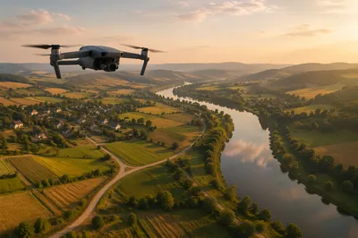 Drone Above Golden Hour Farmland