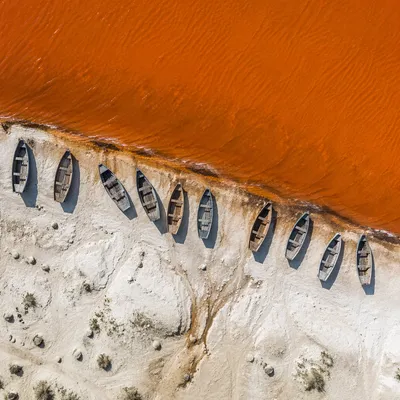 Drone Aerial View of Quiet Orange Shoreline