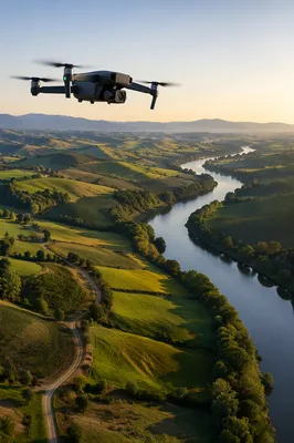 Camera Drone Over Golden Hour Farmland