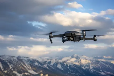 Drone Hovering Above Alpine Mountain Landscape