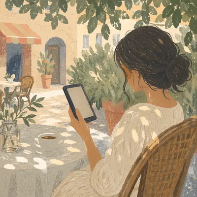 Calm Ebook Reading at Outdoor Café