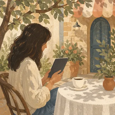 Ebook Reader and Coffee Garden Moment