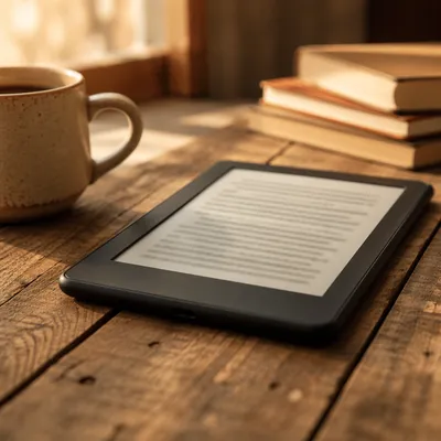 Ebook Reader and Coffee Morning Desk