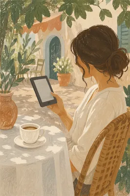 Ebook Reader and Coffee at Outdoor Café