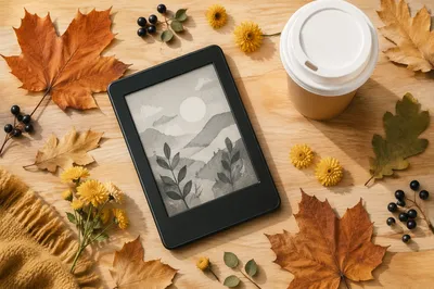 Cozy Ebook Reader with Autumn Coffee