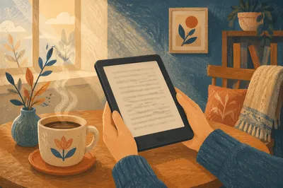 Cozy Ebook Reader and Coffee Morning