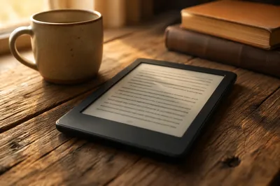 Cozy Ebook Reader and Coffee Table Scene