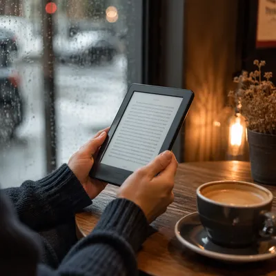 Ebook Reader and Coffee in Cafe