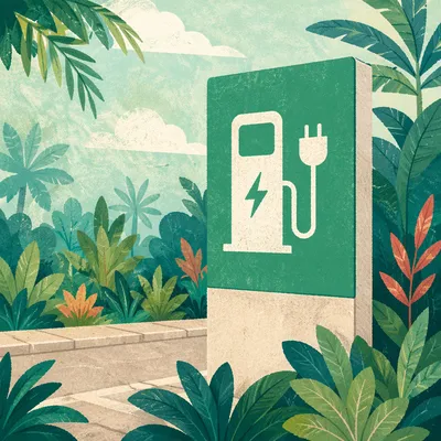 Green Electric Car Charging Sign Outdoors