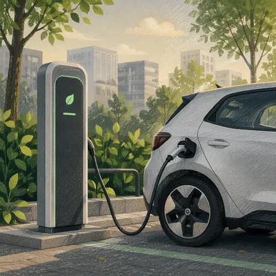 Green Electric Car Charging in Urban Parking