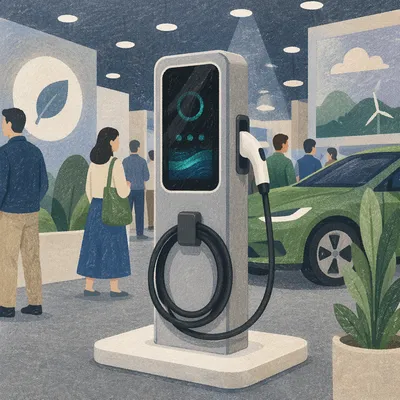 Green Electric Vehicle Charger at Tech Expo