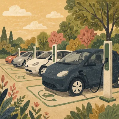 Green Electric Vehicle Charging Parking Lot