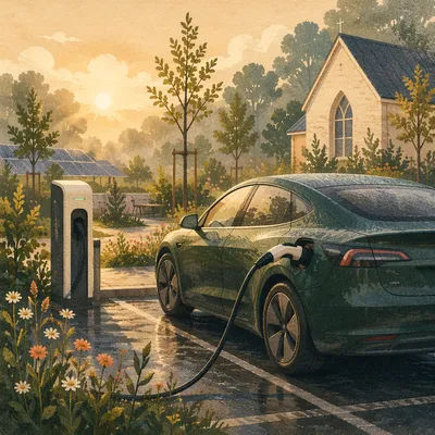 Green Electric Car Charging Near Chapel Garden