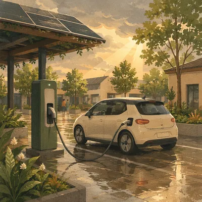 Green Electric Car Charging Courtyard