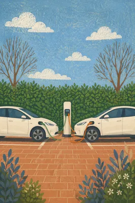 Green Electric Car Charging in Suburban Park