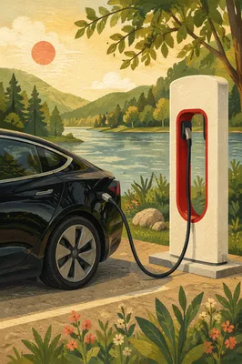 Green Lakeside Electric Car Charging Station